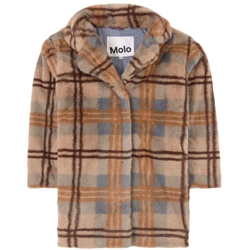 Molo Kids Checkered Teddy Jacket - Tan and Gray - Picture 6 of 8